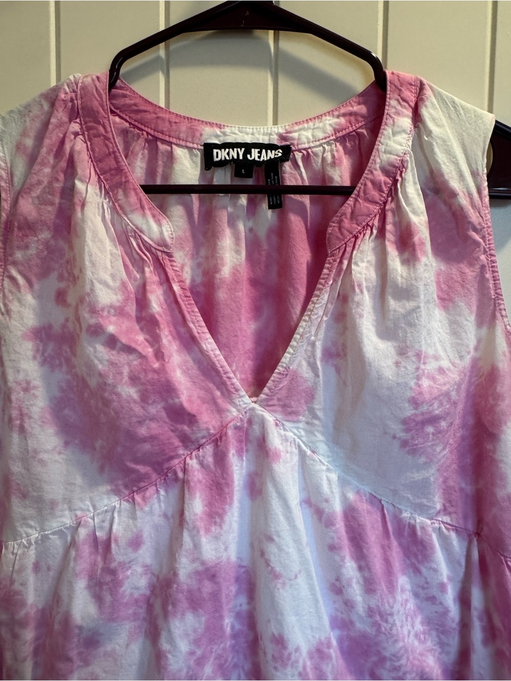 DKNY Pink and White Tie-Dye Tiered Sleeveless Dress - Picture 2 of 6